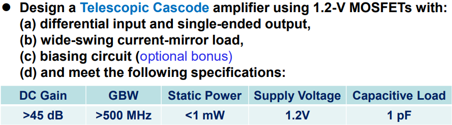 Solved Design A Telescopic Cascode Amplifier Using V Chegg