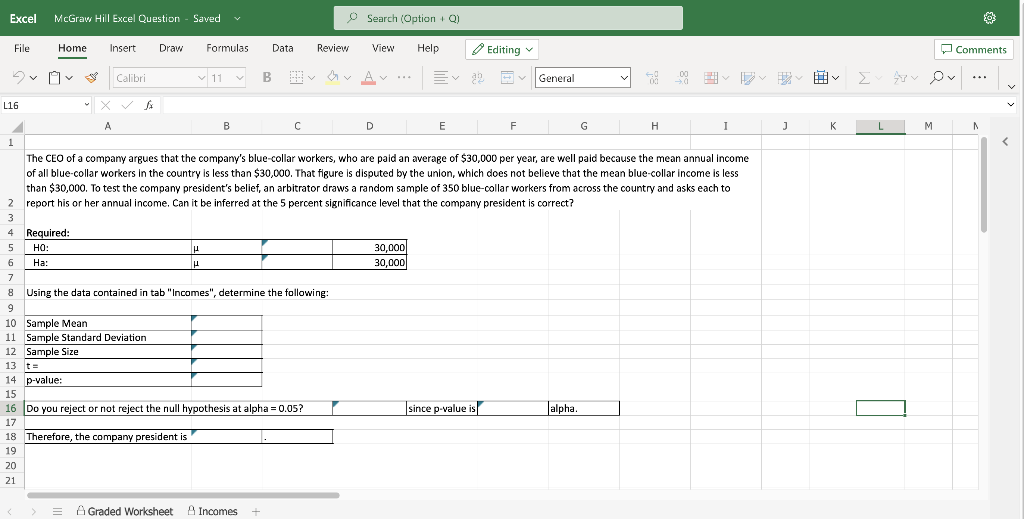 Solved Excel Mcgraw Hill Excel Question Saved Search Chegg