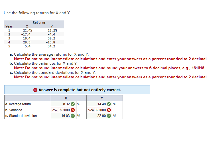 Solved Use The Following Returns For X And Y A Calculate Chegg