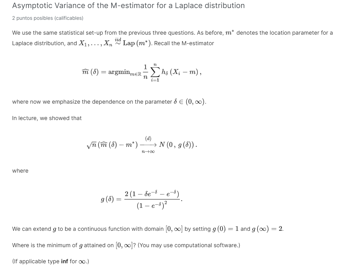 Solved Asymptotic Variance Of The M Estimator For A Laplace Chegg