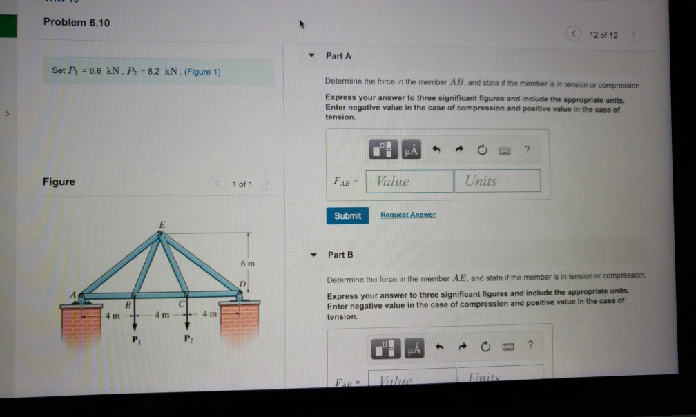 Solved Problem 6 10 12 Of 12 Part A Set P1 6 6 KN P2 8 2 Chegg