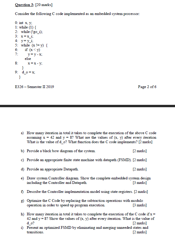 Question 3 20 Marks Consider The Following C Code Chegg