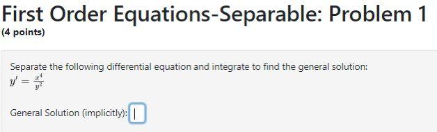 Solved First Order Equations Separable Problem Points Chegg