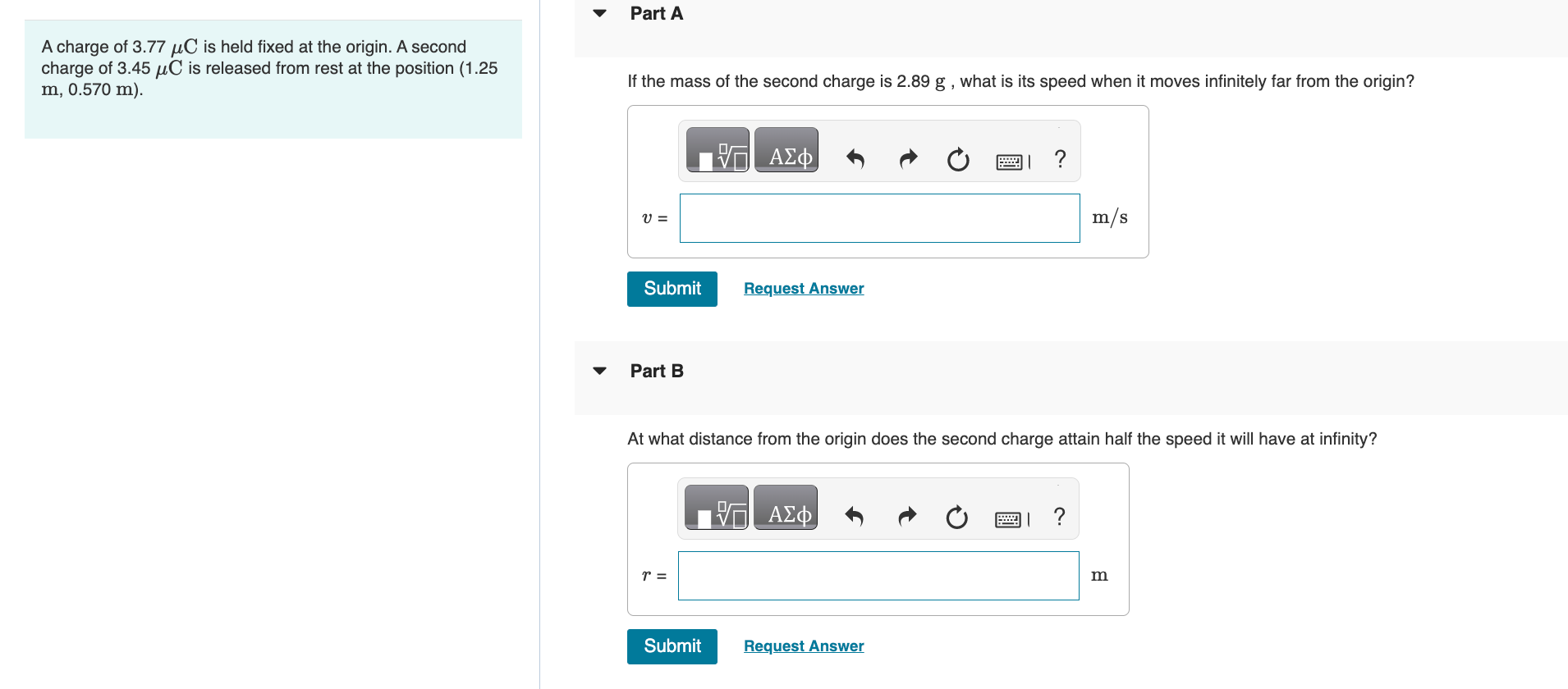 Solved A charge of 3 77μC is held fixed at the origin A Chegg