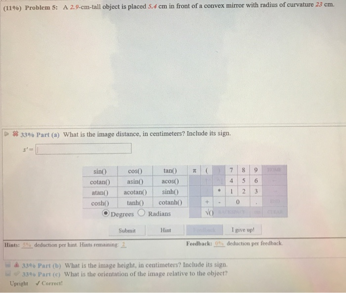 Solved A 2 9 Cm Tall Object Is Placed 5 4 Cm In Front Of A Chegg