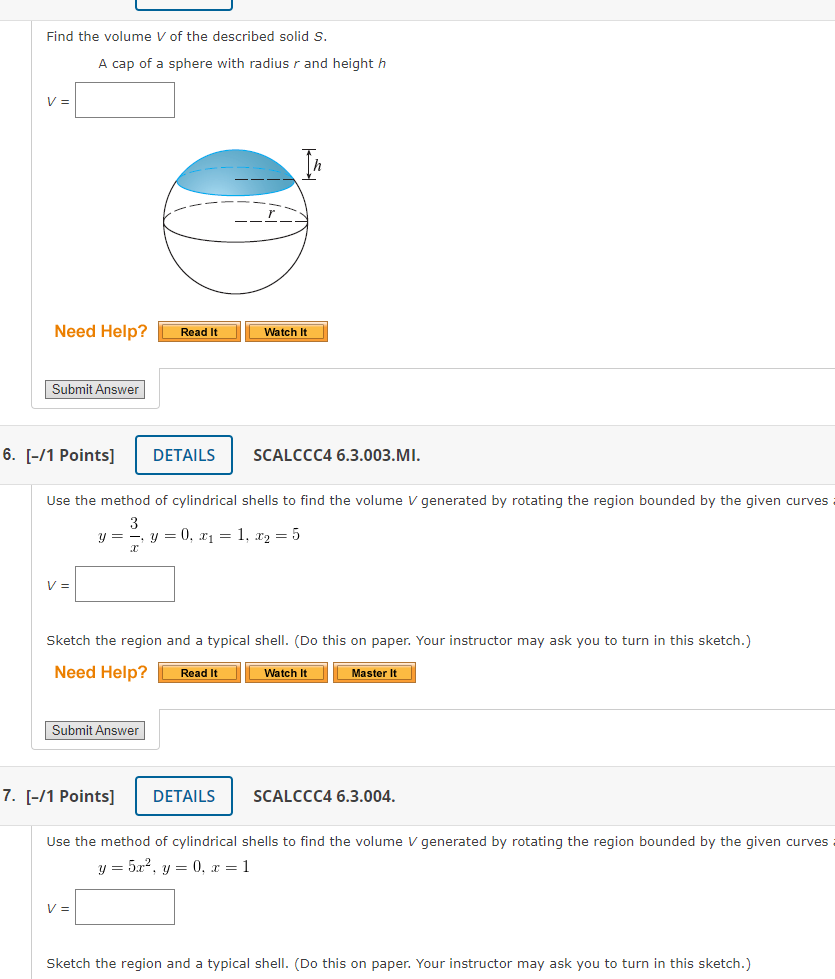 Solved Find The Volume V Of The Described Solid S A Cap Of Chegg