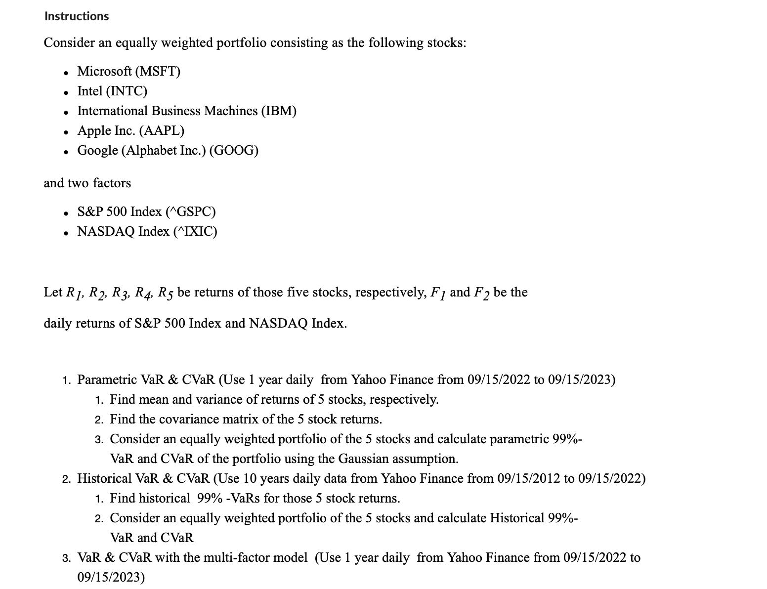 Instructions Consider An Equally Weighted Portfolio Chegg