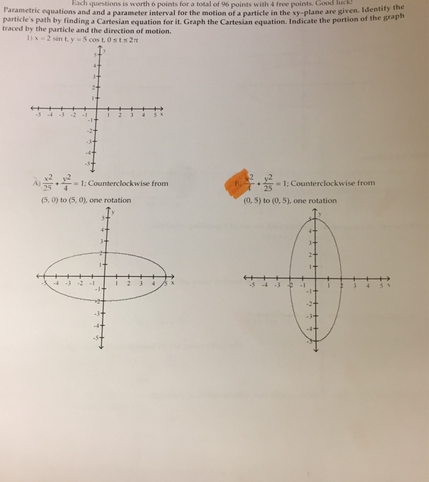 Solved Parametric Equations And A Parameter Interval For The Chegg