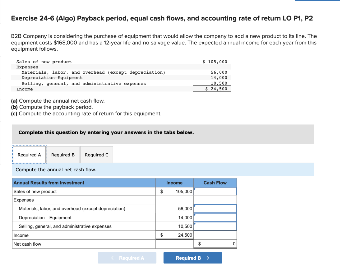 Solved Exercise Algo Payback Period Equal Cash Chegg