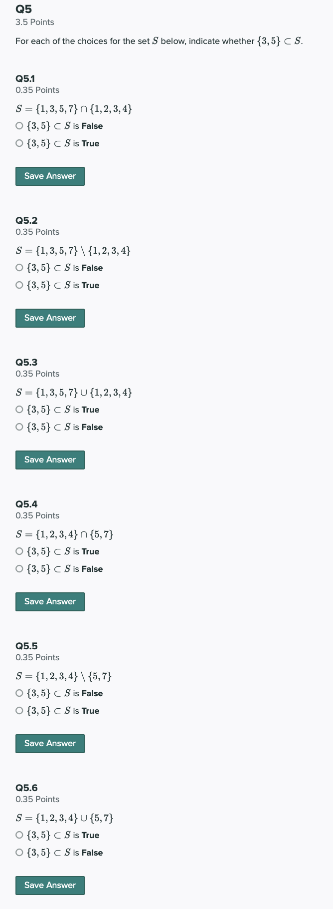 Solved Q5 3 5 Points For Each Of The Choices For The Set S Chegg