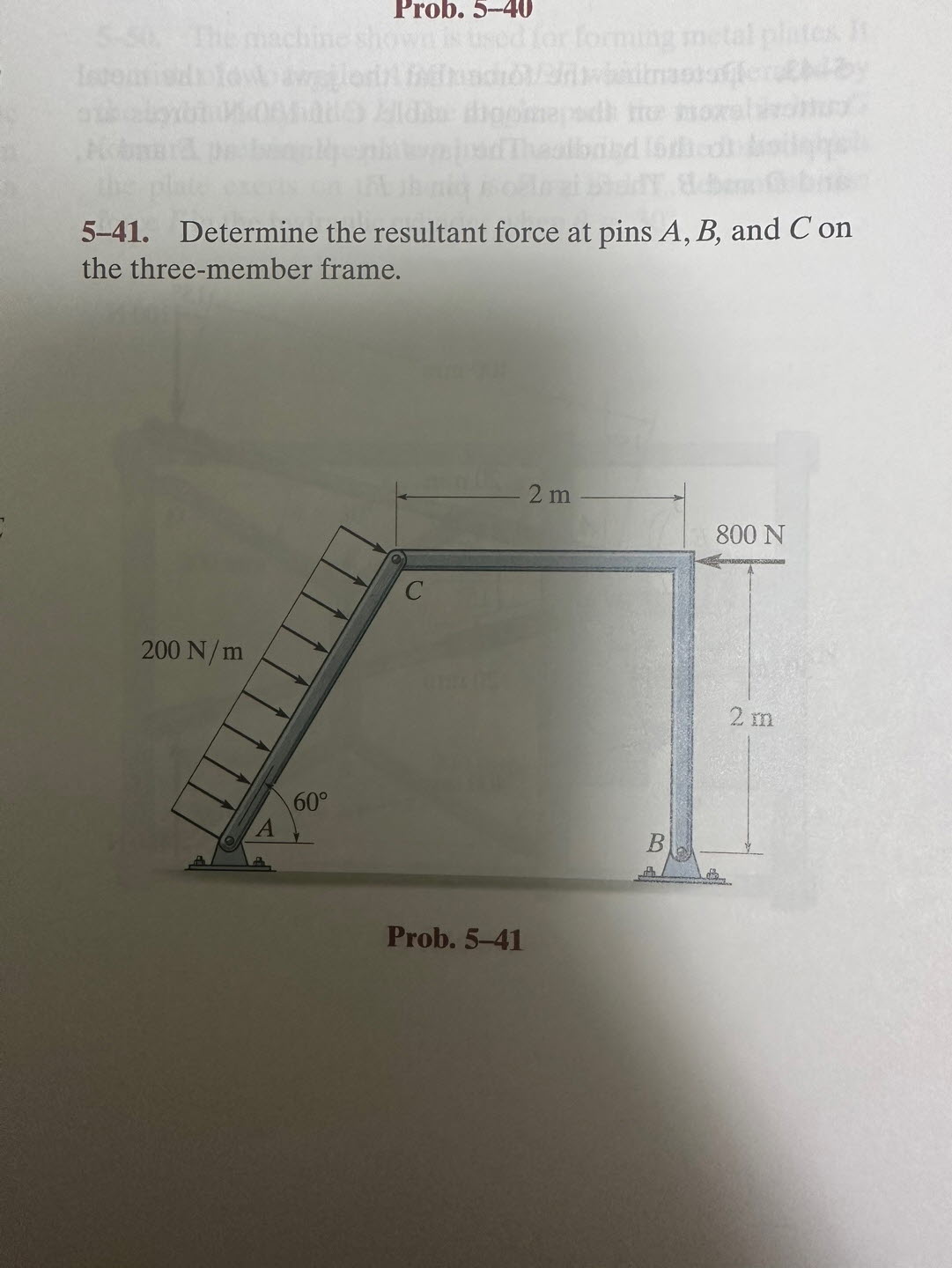 Solved 5 41 Determine The Resultant Force At Pins A B And Chegg