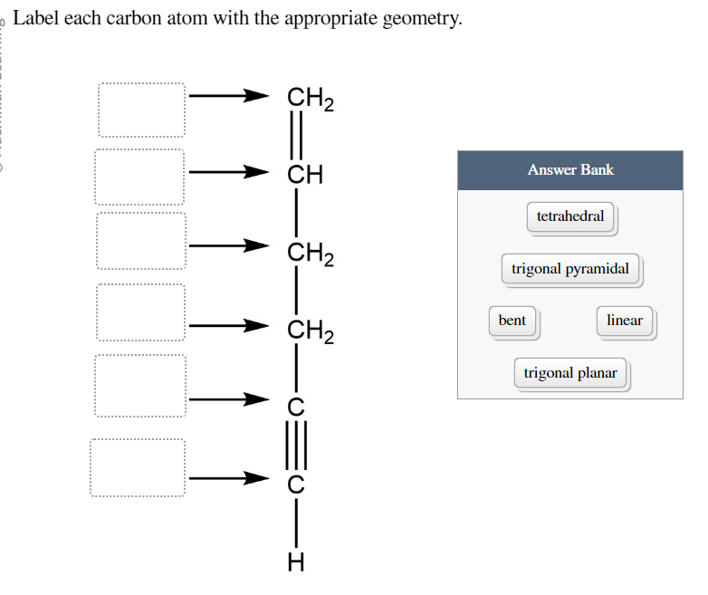 Solved Label Each Carbon Atom With The Appropriate Geometry Chegg