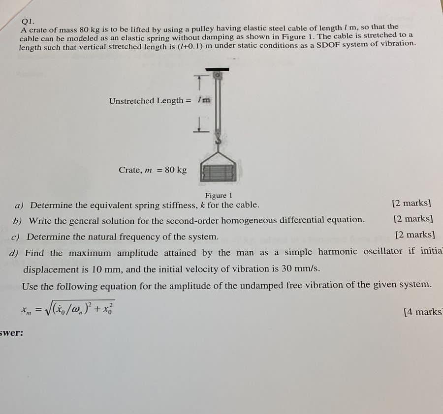 Solved Q1 A Crate Of Mass 80 Kg Is To Be Lifted By Using A Chegg