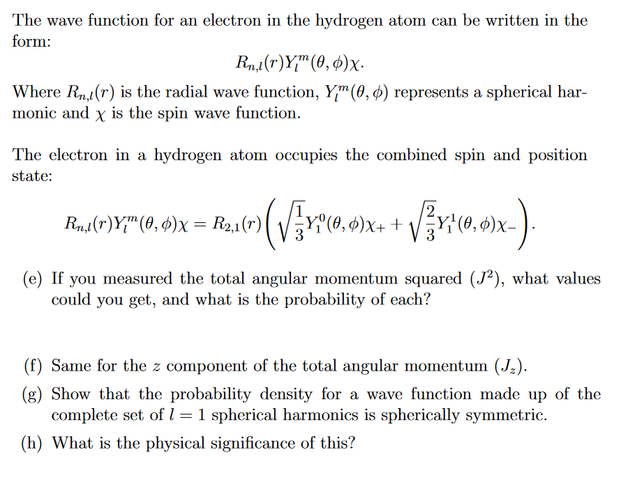 Solved The Wave Function For An Electron In The Hydrogen Chegg