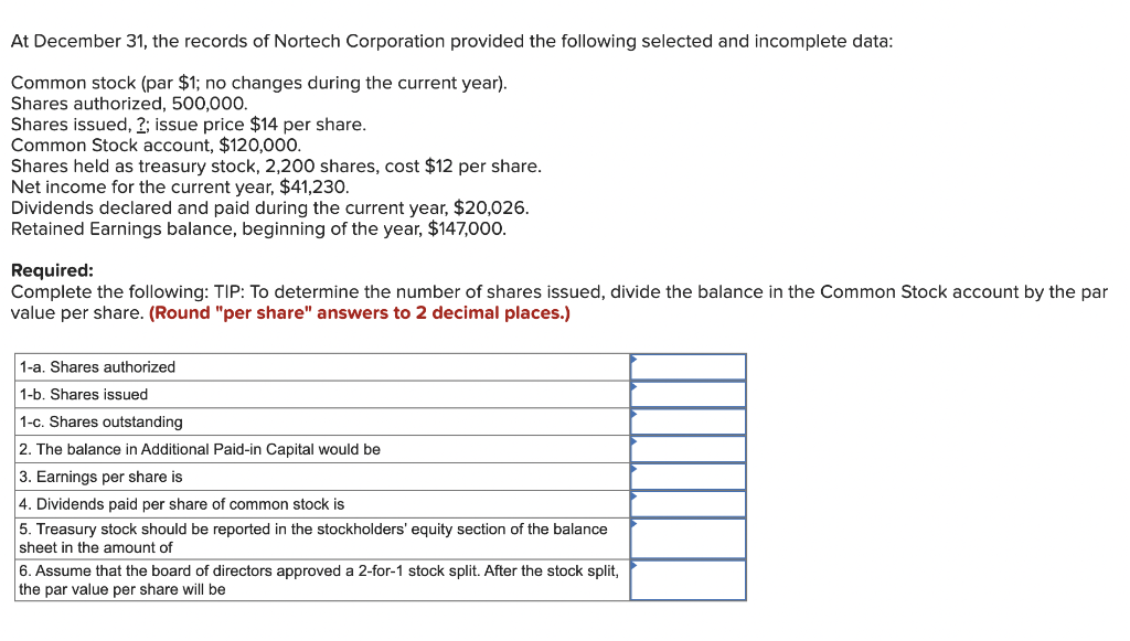 Solved At December 31 The Records Of Nortech Corporation Chegg