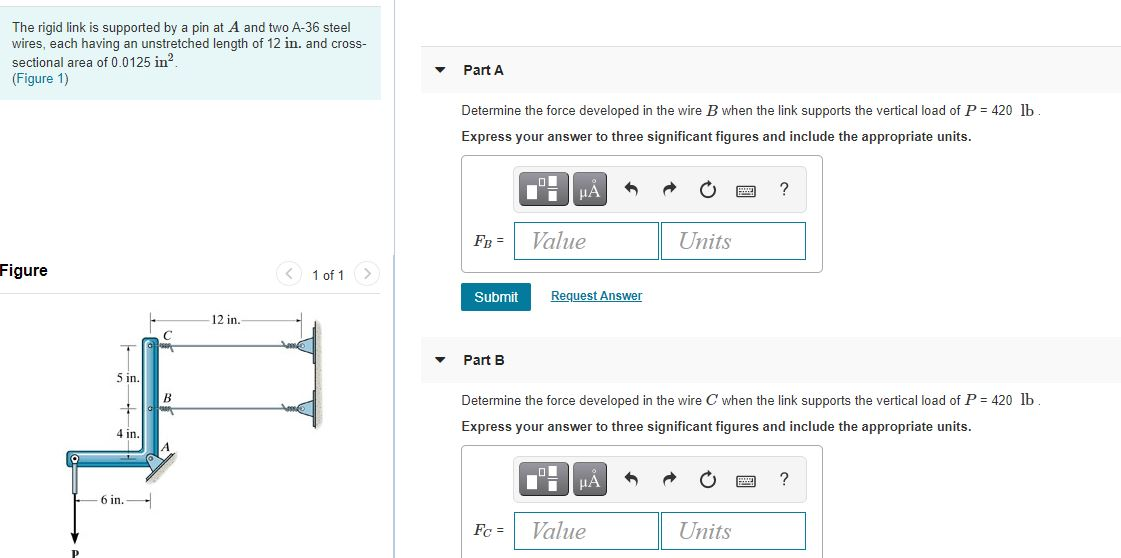 Solved The Rigid Link Is Supported By A Pin At A And Two Chegg