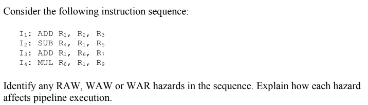 Solved Consider The Following Instruction Sequence Identify Chegg