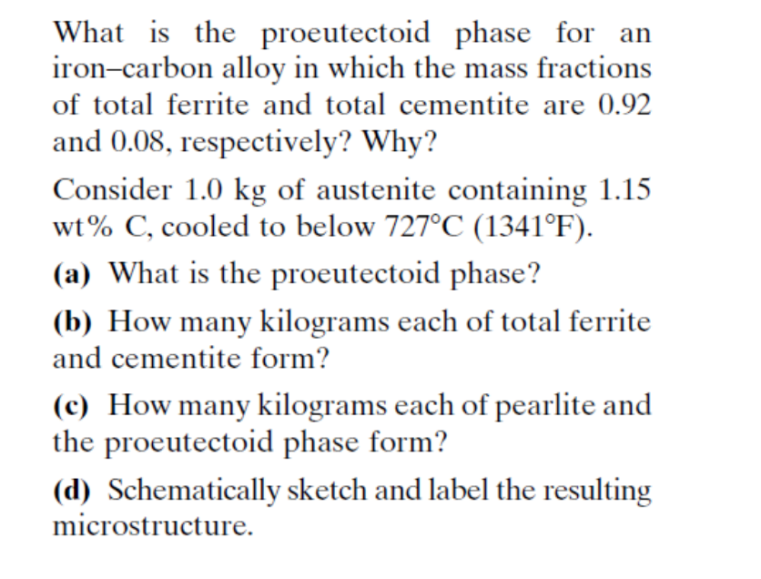 Solved What Is The Proeutectoid Phase For An Iron Carbon Chegg