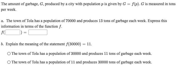 Solved The Amount Of Garbage G Produced By A City With Chegg