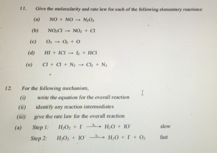 Solved 1Give The Molecularity And Rate Law For Each Of The Chegg