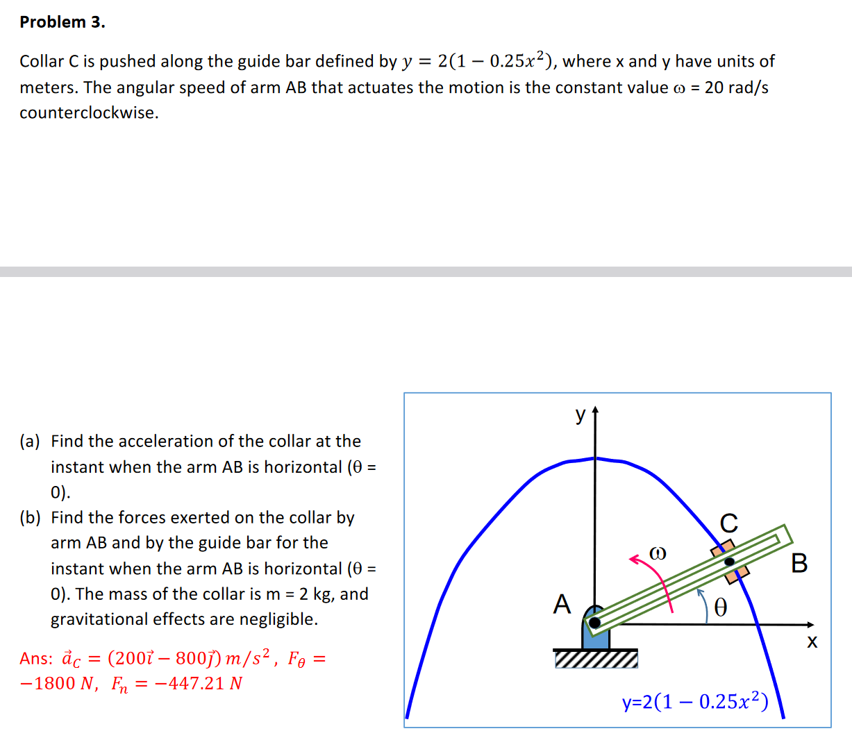 Solved Collar C Is Pushed Along The Guide Bar Defined By Chegg