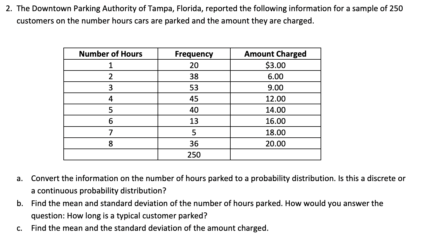 Solved 2 The Downtown Parking Authority Of Tampa Florida Chegg