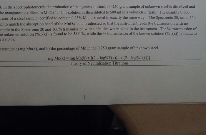 Solved In The Spectrophotometric Determination Of Manganese Chegg