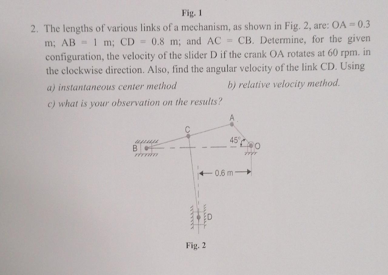 Solved M AB Fig 1 2 The Lengths Of Various Links Of A Chegg