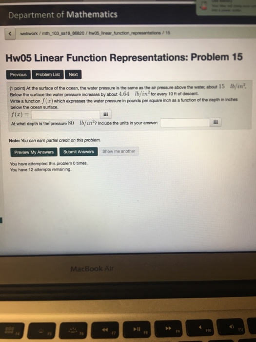 Solved Department Of Mathematics Webwork Mth 103 Chegg