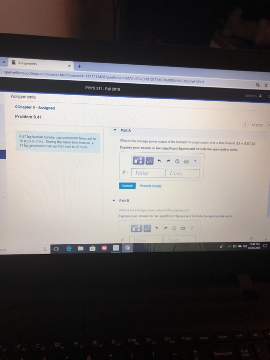 Solved Openvellum Ecollege PHYS 211 Fall 2018 Chegg
