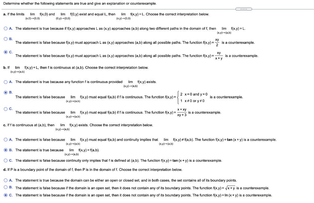 Solved Determine Whether The Following Statements Are True Chegg