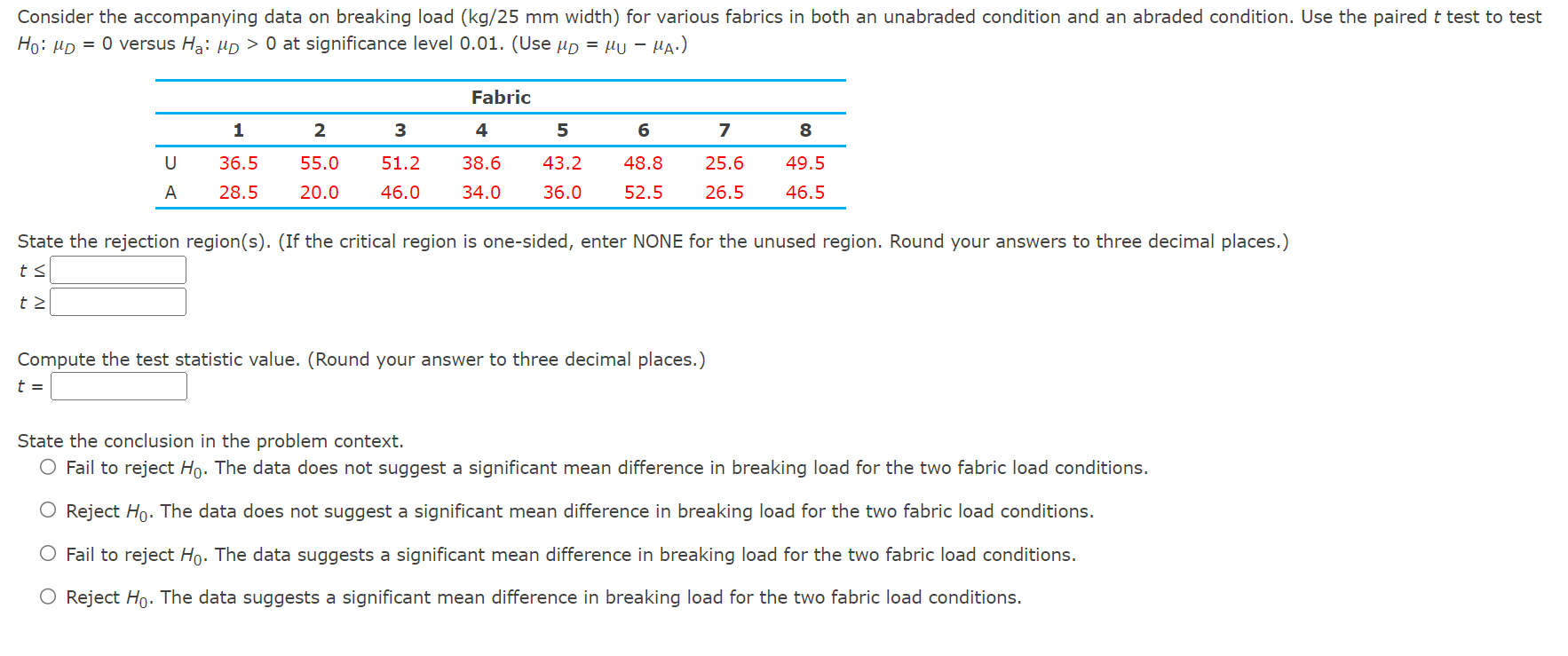 Solved Consider The Accompanying Data On Breaking Load Chegg