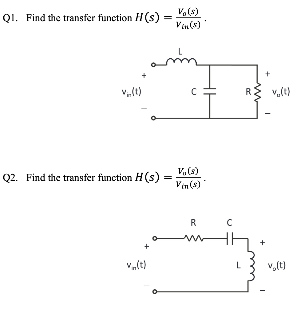 Solved Q1 Find The Transfer Function H S Vo S Vin S Chegg