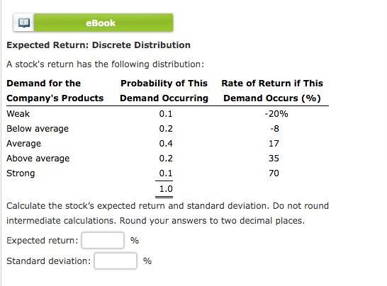 Solved EBook 8 Expected Return Discrete Distribution A Chegg