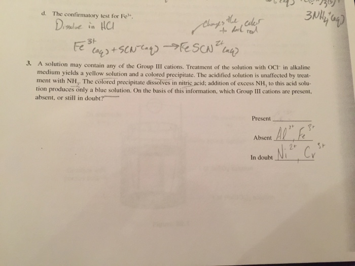 Solved A Solution May Contain Any Of The Group Iii Cations Chegg