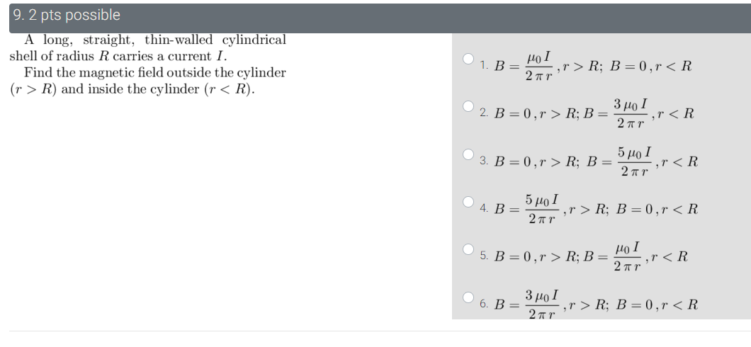 Solved 9 2 Pts Possible A Long Straight Thin Walled Chegg