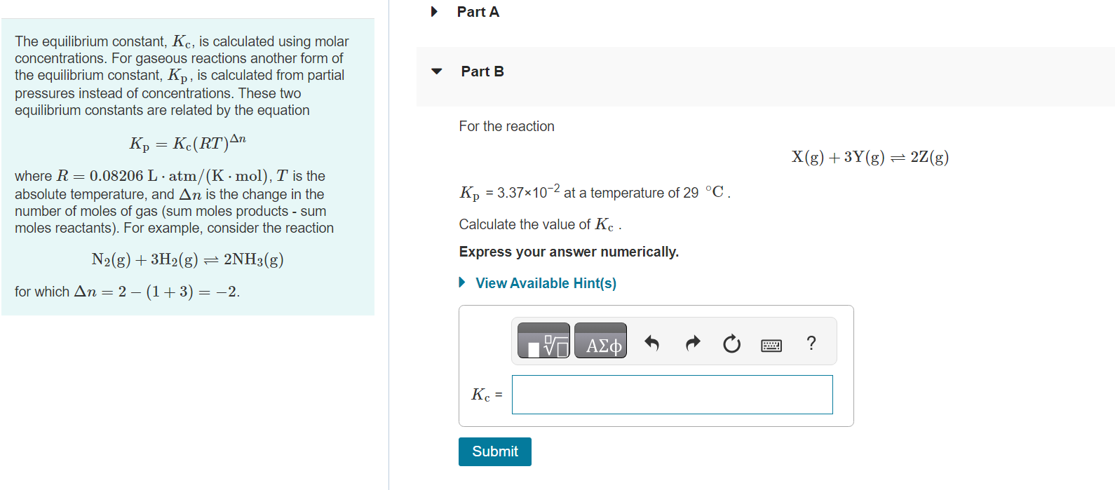 Solved The Equilibrium Constant Kc Is Calculated Using Chegg