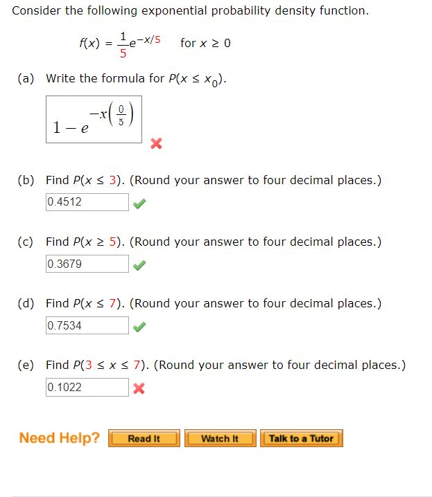 Solved Consider The Following Exponential Probability Chegg