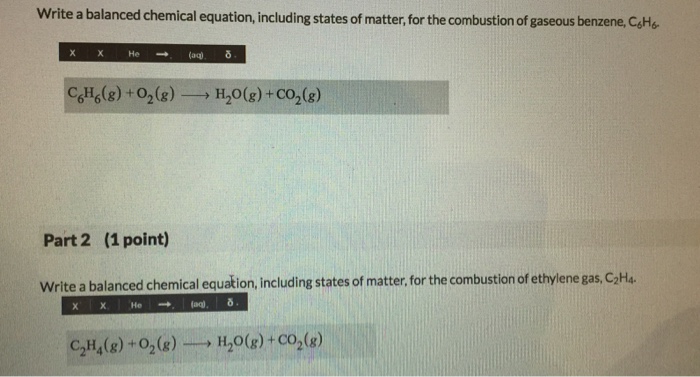 Combustion of benzene balanced equation image