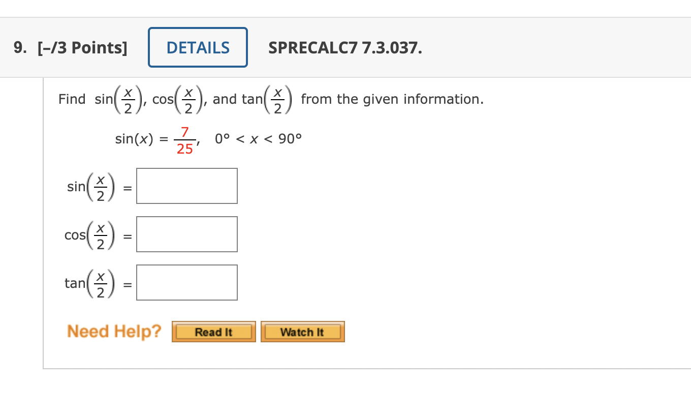 Solved DETAILS Find Sin Cos And Tan 2 Sin X 0