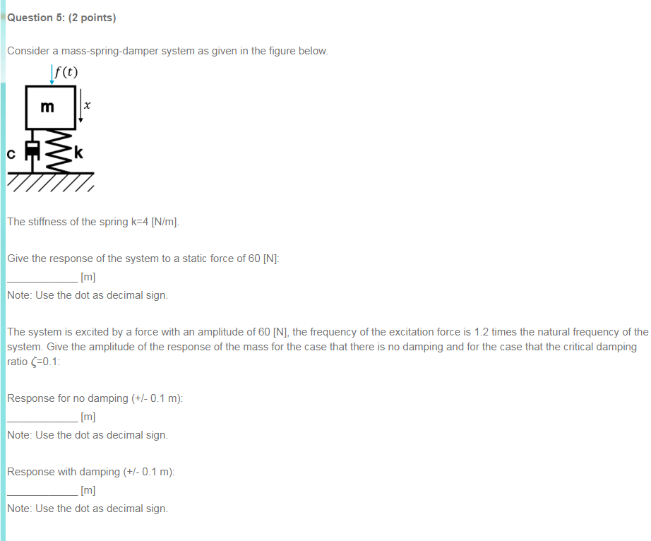 Solved Question Points Consider A Mass Spring Damper Chegg