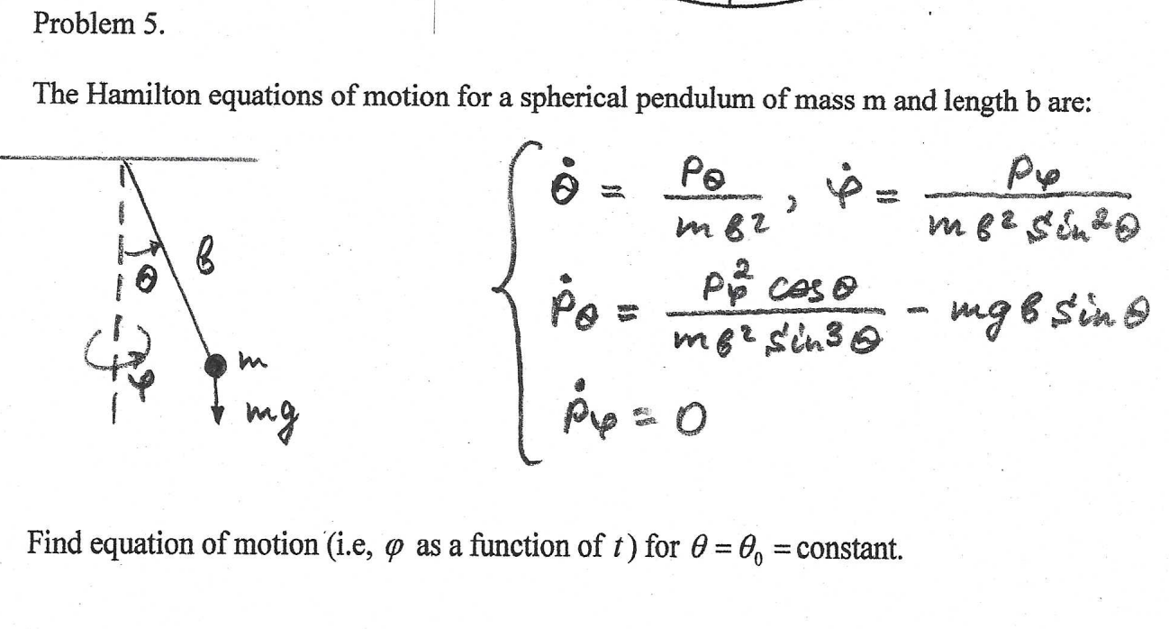 Solved The Hamilton Equations Of Motion For A Spherical Chegg