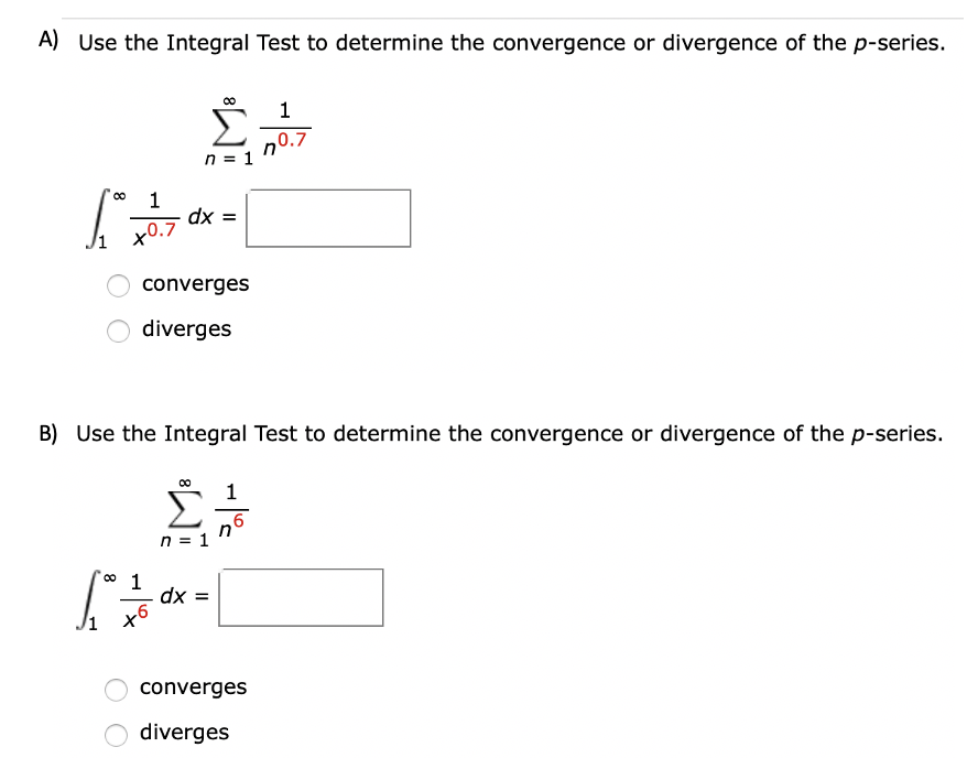 Solved A Use The Integral Test To Determine The Convergence Chegg