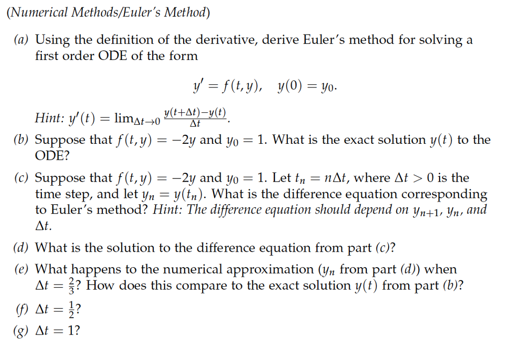 Solved Numerical Methods Euler S Method A Using The Chegg