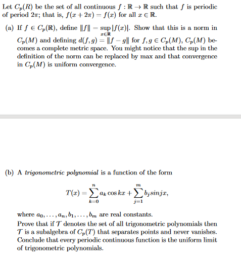 Let Cp R Be The Set Of All Continuous F RR Such Chegg