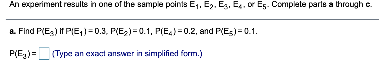 Solved An Experiment Results In One Of The Sample Points E1 Chegg