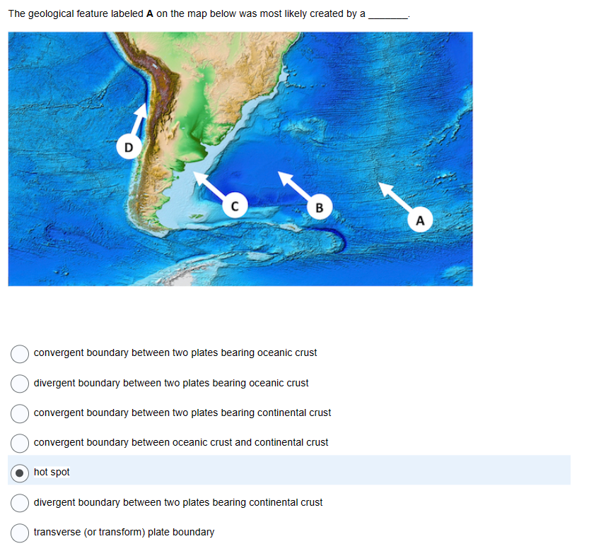 Solved The Geological Feature Labeled A On The Map Below Was Chegg