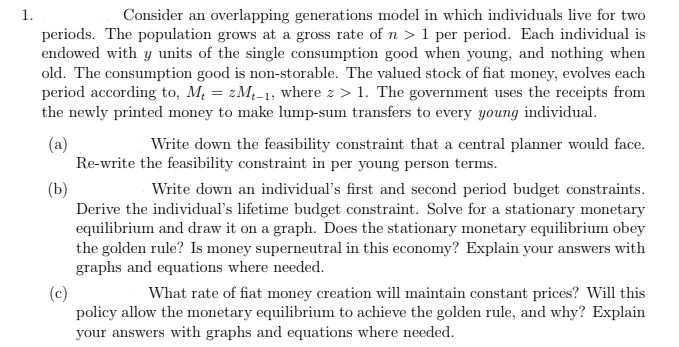 Consider An Overlapping Generations Model In Which Chegg