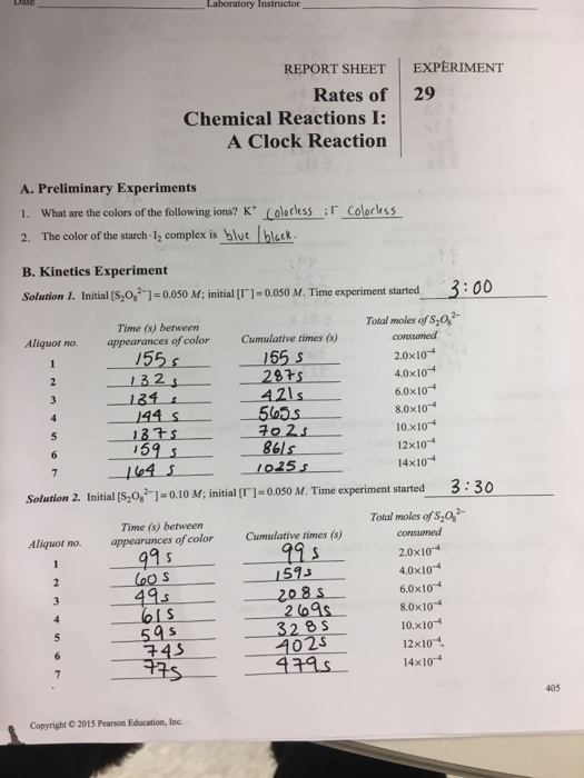 Solved Report Sheet Experiment Rates Of Chemical React Chegg