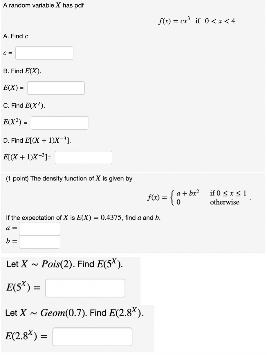 Solved A Random Variable X Has Pdf F X Cx3 If 0